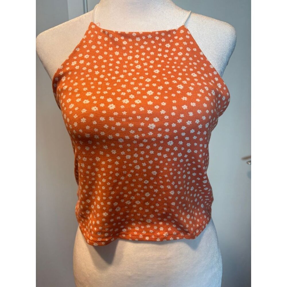 Gaze Orange Floral Knit Halter Top | Size S | Made in Mexico